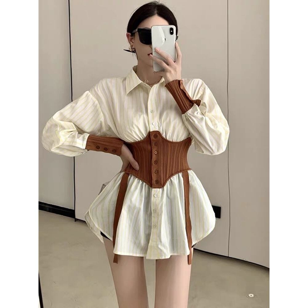 ✨ NWT French-Inspired Striped Shirt Dress w/ Corset Waist Belt